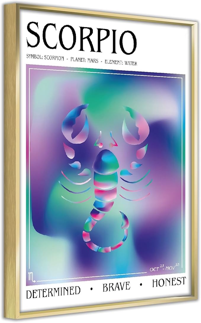 Scorpio Zodiac Sign Canvas Poster - Spiritual Horoscope Poster - Astrology Horoscope Poster Colorful Wall Art Home Decor (12x16inch,Gold1)