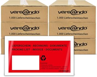 versando 6000 bolsas para albaranes de entrega (autoadhesivas, DIN largas, con texto en inglés), color rojo y negro