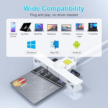 CAC Card Reader 2 in 1 USB/Type C Dual Connector, DOD Military USB Common Access CAC Reader Type C Smart Card Reader Compatible with Windows, Mac OS Mini Fold Plug and Play