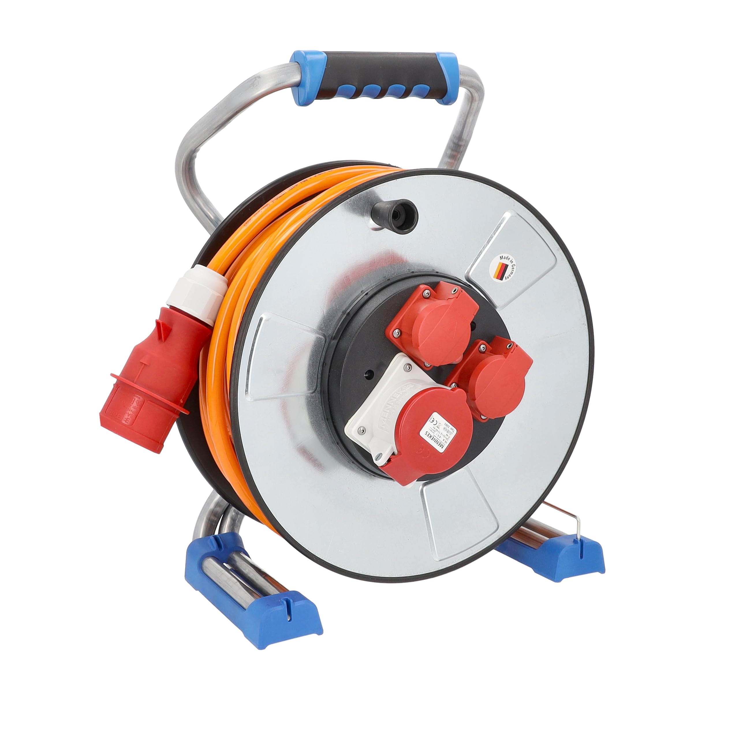 as - Schwabe IronCoat Xperts CEE bęben kablowy, 30 m, H07BQ-F 5G2,5, IP44 do użytku na zewnątrz, 2 gniazda wtykowe ze stykiem ochronnym + 1 CEE 400 V 16 A, 5-biegunowa, ochrona termiczna, ochrona