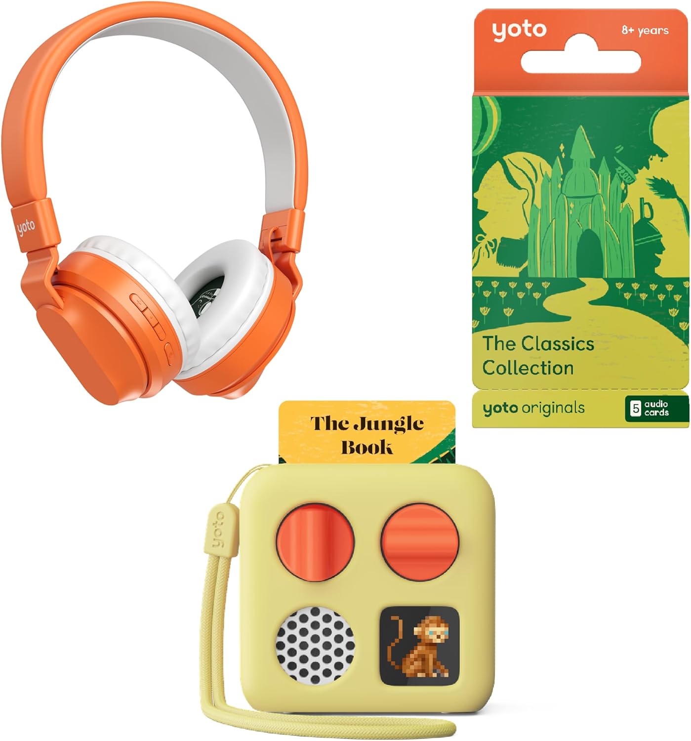 YOTO Mini Bundle + The Classics Collection + Wireless Headphones + Sweetcorn Jacket - Kids Screen-Free Bluetooth Audio Player, All-in-1 Travel Device for Stories Music Podcasts Radio White Noise