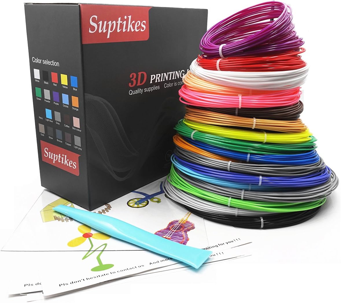 3D Pen Filament Refills - 1.75mm 594ft PLA Filament Pack of 18 Colors 32.8ft Each Color and Included Stencil&3D Drawing Board&Spatula