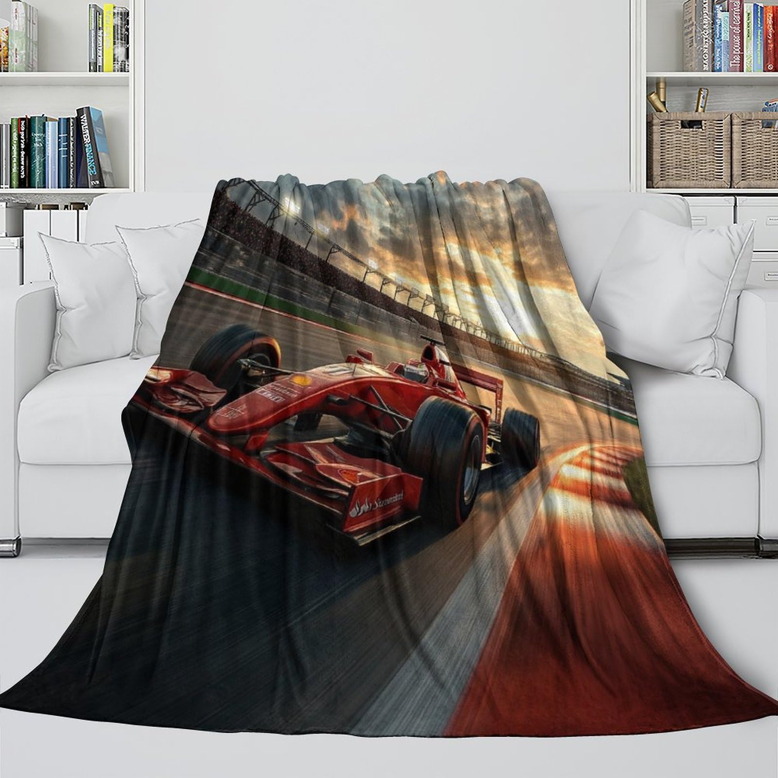 Przytulny koc na 4 pory roku, koc polarowy, na sofę, koc 200 x 230 cm, flanelowy, wyścigowy, miękki koc do mieszkania, narzuta na sofę, ciepły koc wyścigowy z mikrofibry