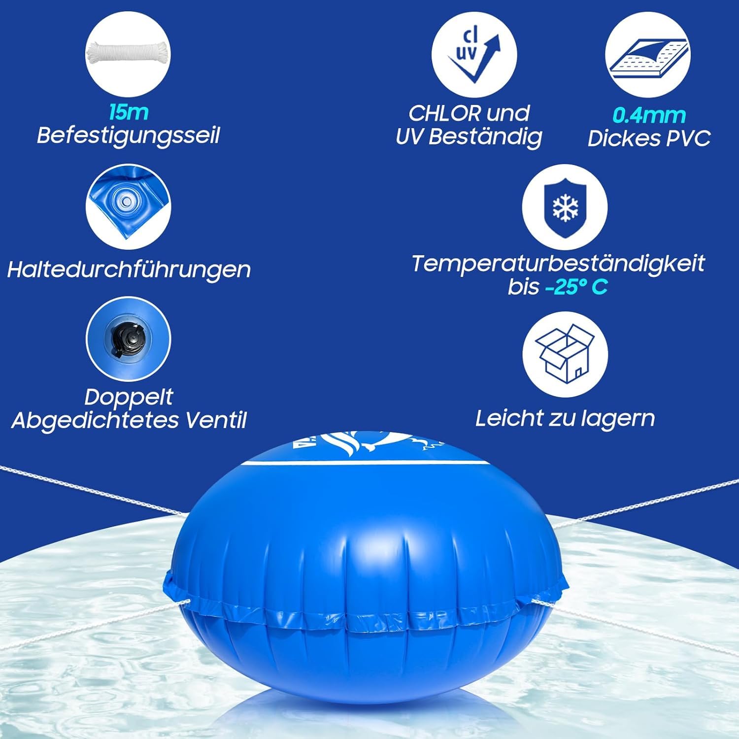 HomeBee® Zwembadkussen winter XXL (2 x 4 meter) - winterkussen voor zwembadafdekking - winterbestendige afdekking - kussen voor zwembad, luchtkussen, zwembadkussen, overwintering