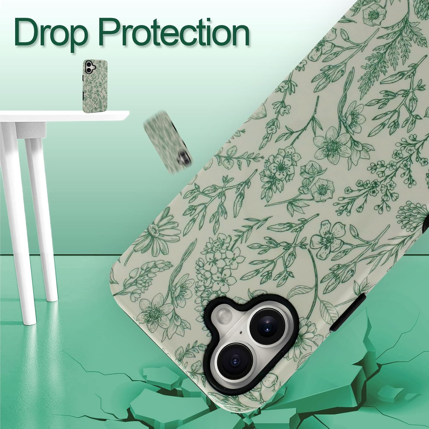 SOKAD Magnetic Sage Floral Phone Case for iPhone 16, Vintage Green Flower Pattern Compatible with Magsafe Matte Protective Case Cover with Screen Protector for Girls Women - Image 5