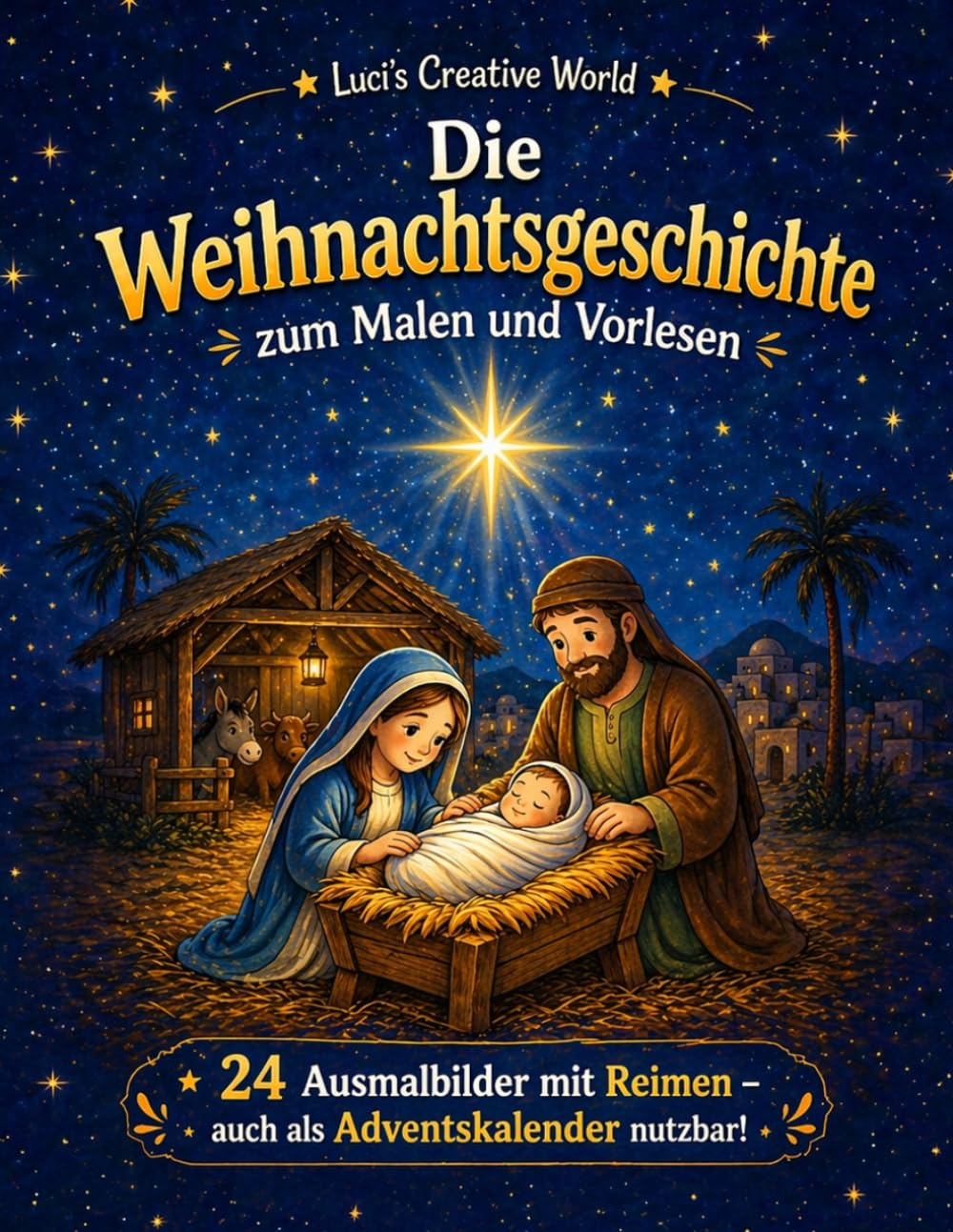 Die Weihnachtsgeschichte zum Ausmalen und Vorlesen: Ein christliches Buch für Kinder | als Adventskalender geeignet