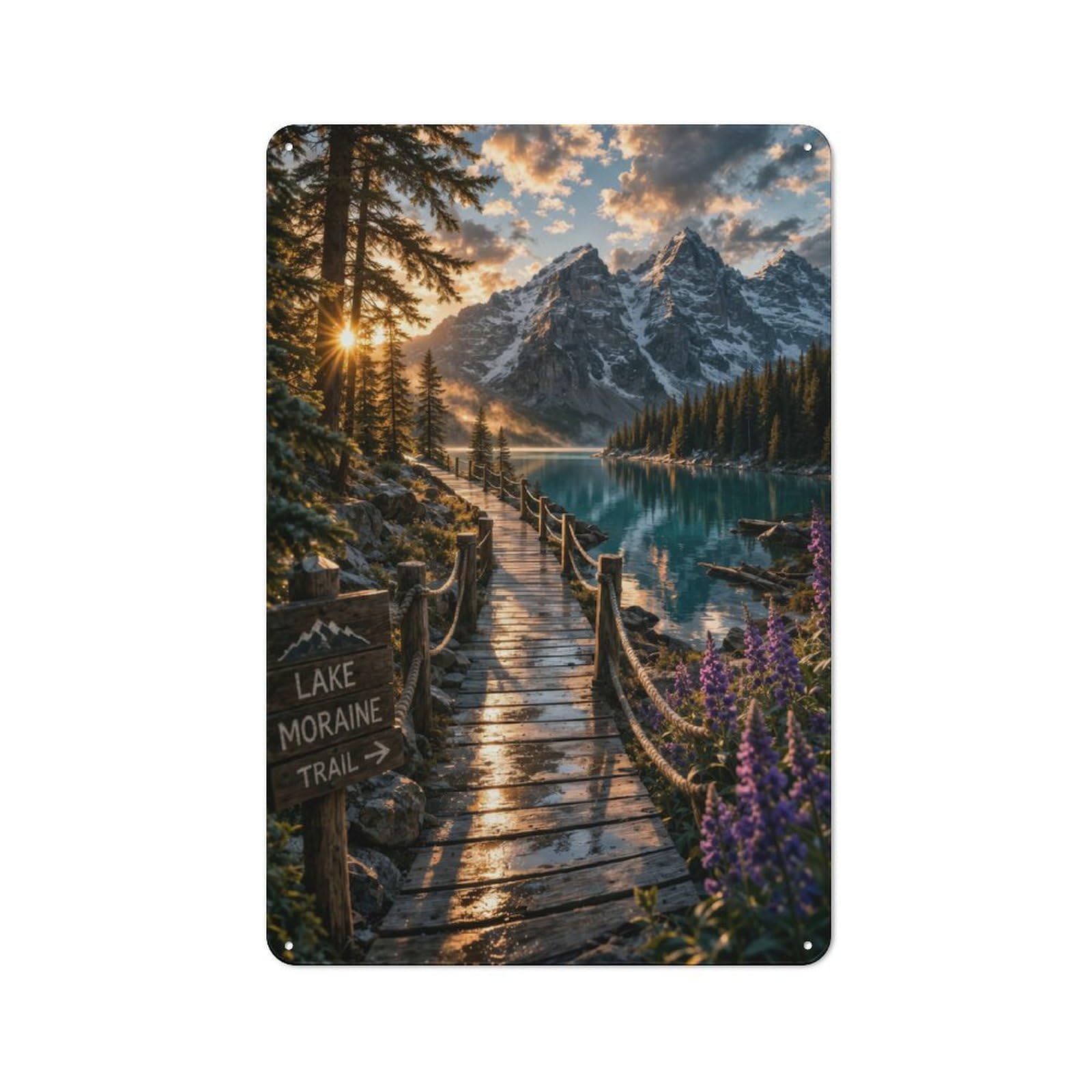 Junmoney Style-12 For Living Room Or Hallway, Lake Moraine Trail At Sunrise Vintage Metal Plaque 30X20cm, For Vintage Wall Decor Fans, For Metal Sign Collectors
