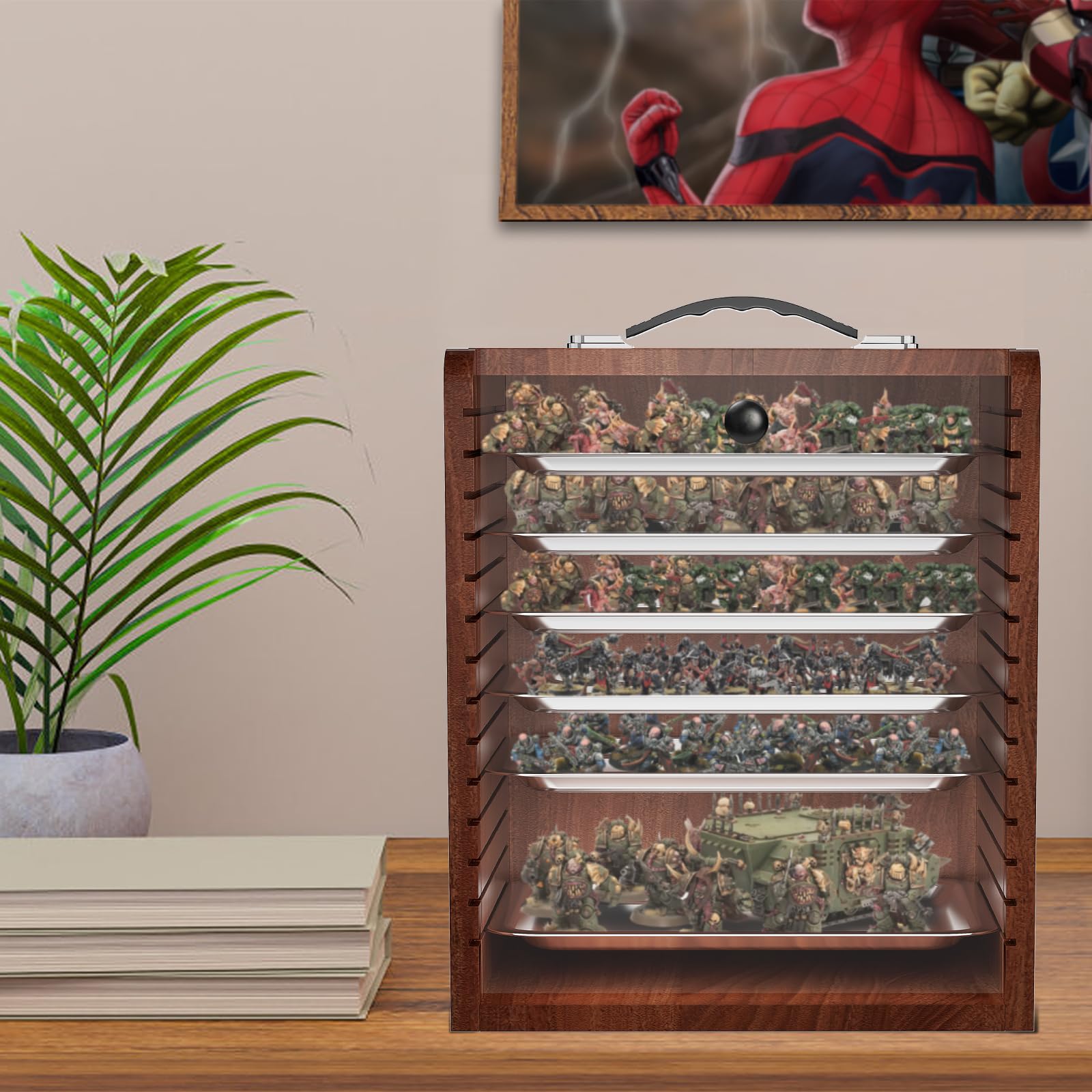 AKOZLIN Vitrine miniature pour figurines de collection avec 6 compartiments et poignée en bois - Noir