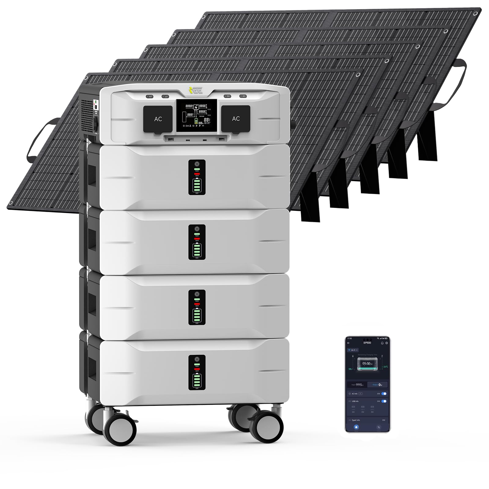 IEE SP5000 10240Wh Solar Power Station 5000W 9000 Peak AC Output 120V 240V Split Phase LFP Battery with