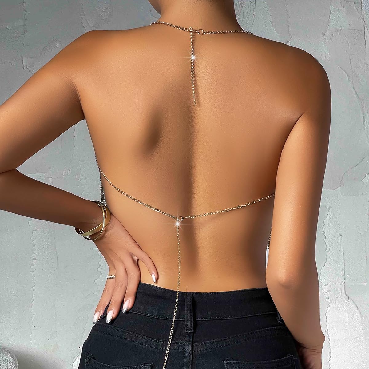 Women's Glitter Halter Tops Sparkle Crystal Rhinestone Chain Crop Top Metal Sequin Club Party Rave Nightclub Outfit - Image 6