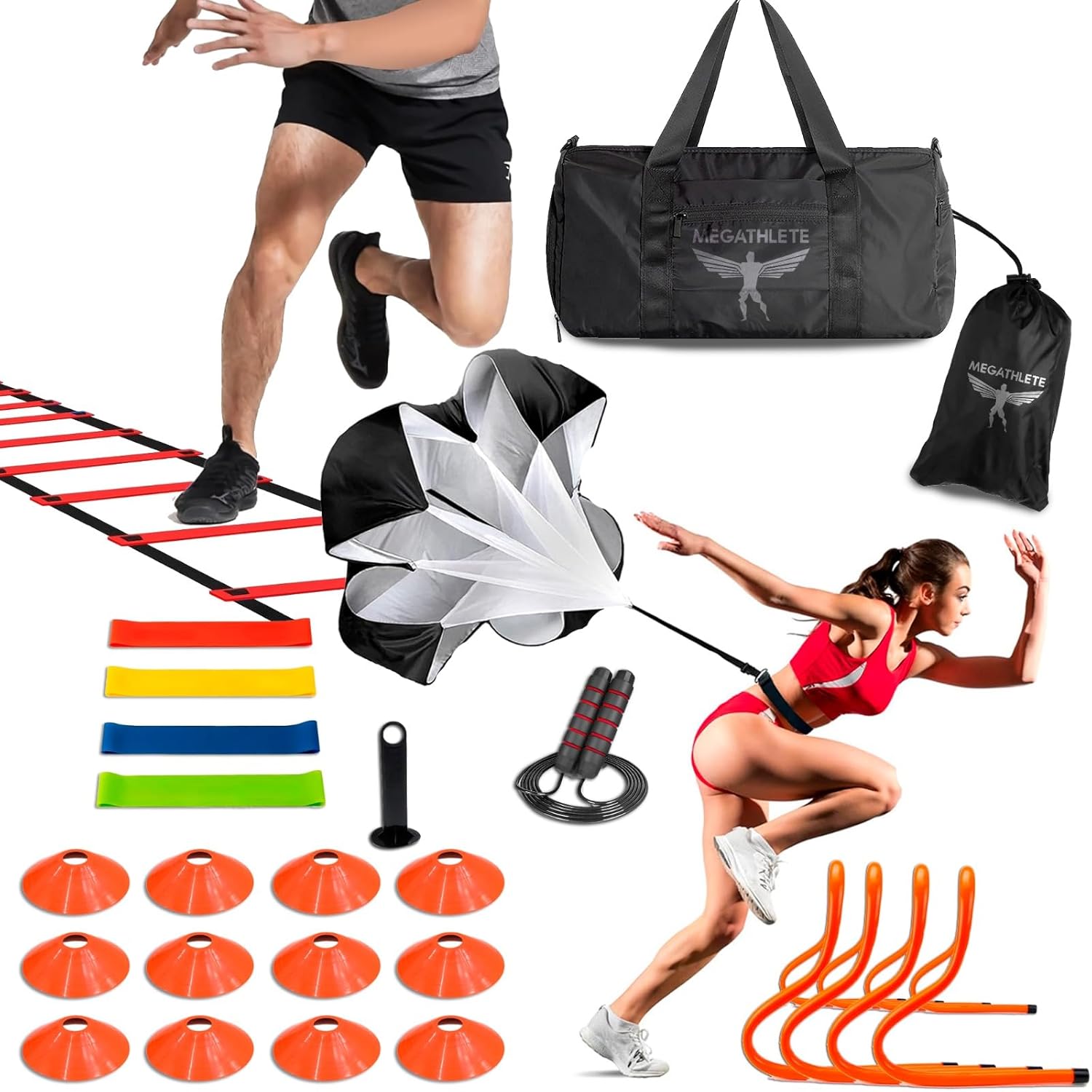 Agility Ladder – Speed Football, Baseball, Basketball, Soccer Training Equipment, Hurdles, Cones, Parachute for Speed Training, orange