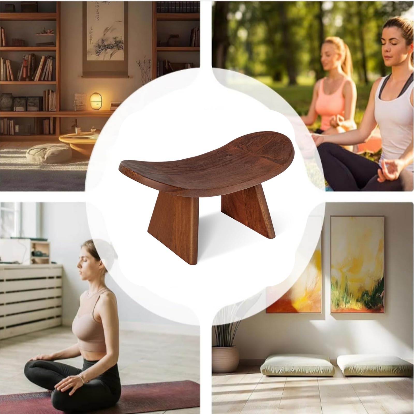 Banc De Méditation En Bambou - Robuste - Pour S'agenouiller Ou S'asseoir - Yoga - Neuf