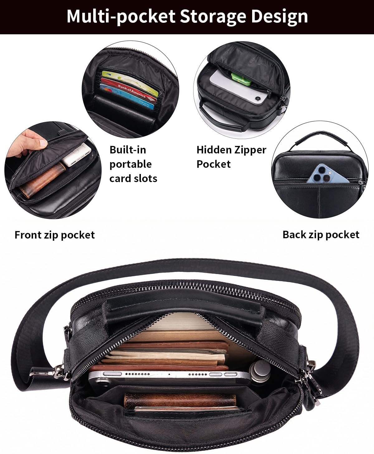 Premium Leather Men's Crossbody -Organized Storage & Durable,Stylish for Daily Carry