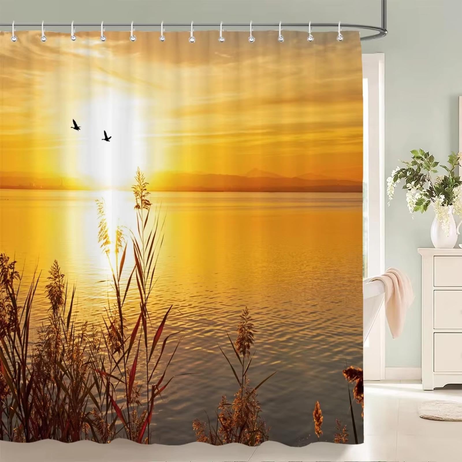 Rideau de douche anti éclaboussures en tissu paysage nature 165x200 pour le bain