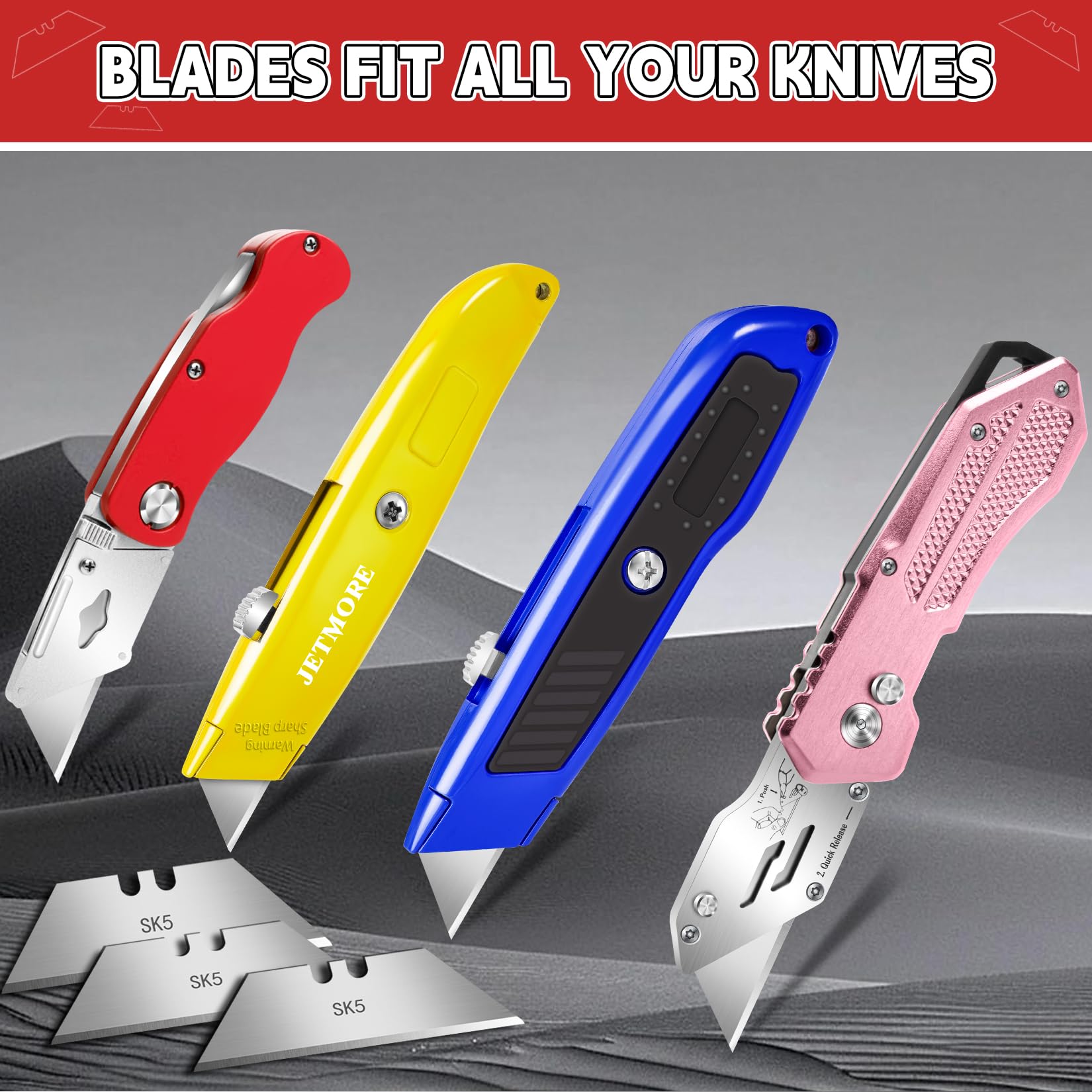 Jetmore 100 Utility Knife Blades - SK5 Steel -4