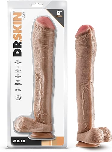 Blush Dr. Skin - Consolador realista de 13 pulgadas de largo y 2.5 pulgadas de grosor con base de ventosa y bolas, consolador realista, suave,