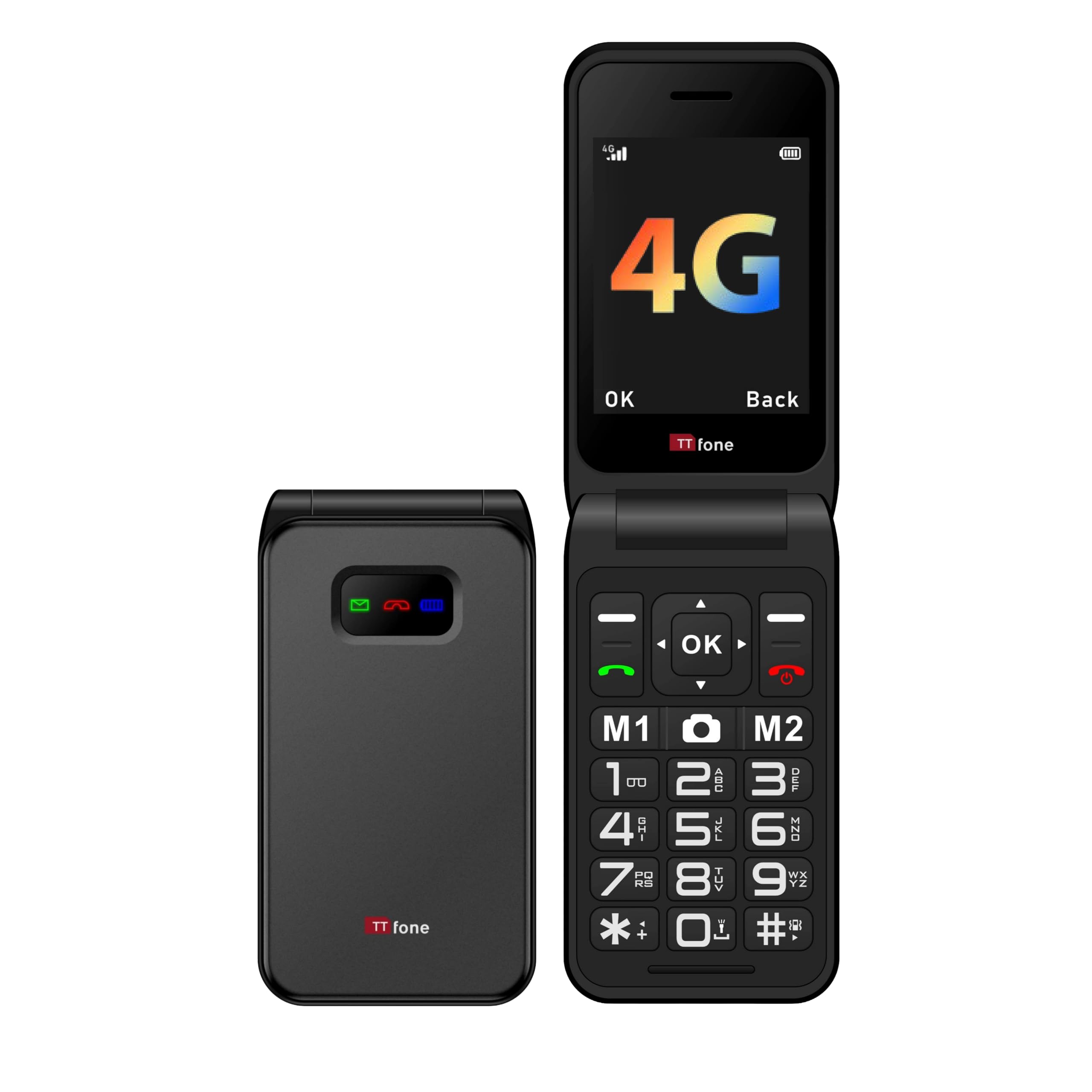 TTfone TT760 Flip 4G Big Button Mobile Phone for the Elderly with Emergency Assistance button Unlocked Basic Mobile Phone (Black, with USB Cable)