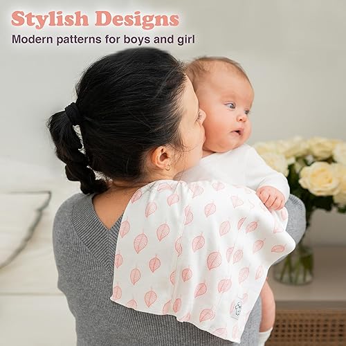 Miniatura 5 de Paños para eructos para niños y niñas, paquete de 7 unidades, grandes, 100% algodón orgánico, trapos extraabsorbentes de doble capa, color rosa