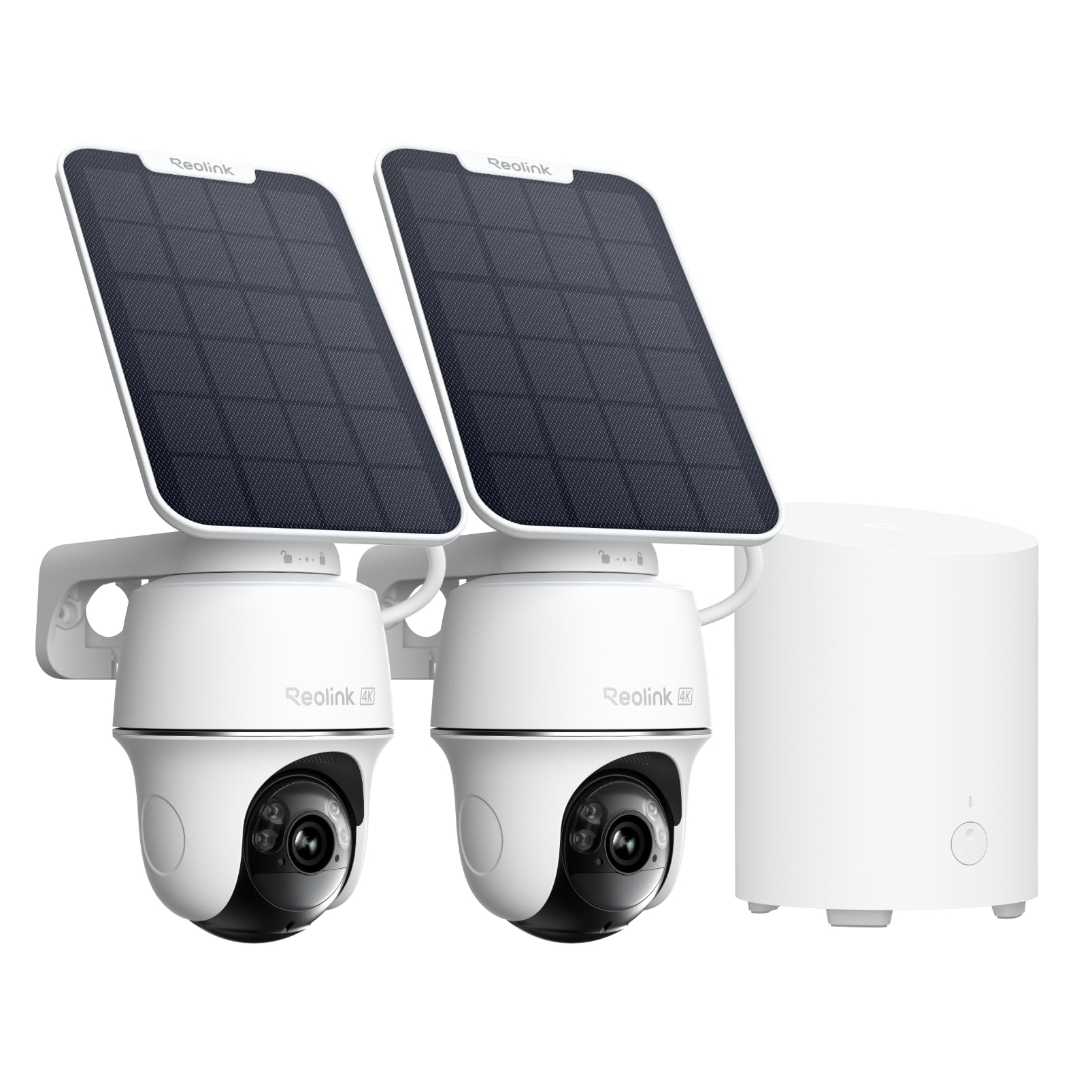 Reolink 4K 360° PT Camara Vigilancia WiFi Exterior Solar, 8MP Cámara con Auto-Seguimiento, Centro de Seguridad Todo en Uno con Almacenamiento Local, 2×Argus PT Ultra + Panel Solar + Home Hub Mini