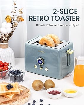 Amaste Retro Coffee Maker & Toaster Set- Ash Blue & Arabica Black