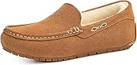 KIDMI Women's Genuine Suede Moccasin Slippers - Fluffy Faux Fur Lined Cozy Indoor/Outdoor House Shoes