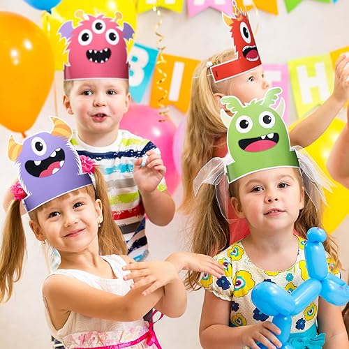 Miniatura 6 de Aoriher 12 sombreros de papel de monstruo para fiestas, diademas con temática de monstruos, suministros de fiesta de cumpleaños, regalos de baby