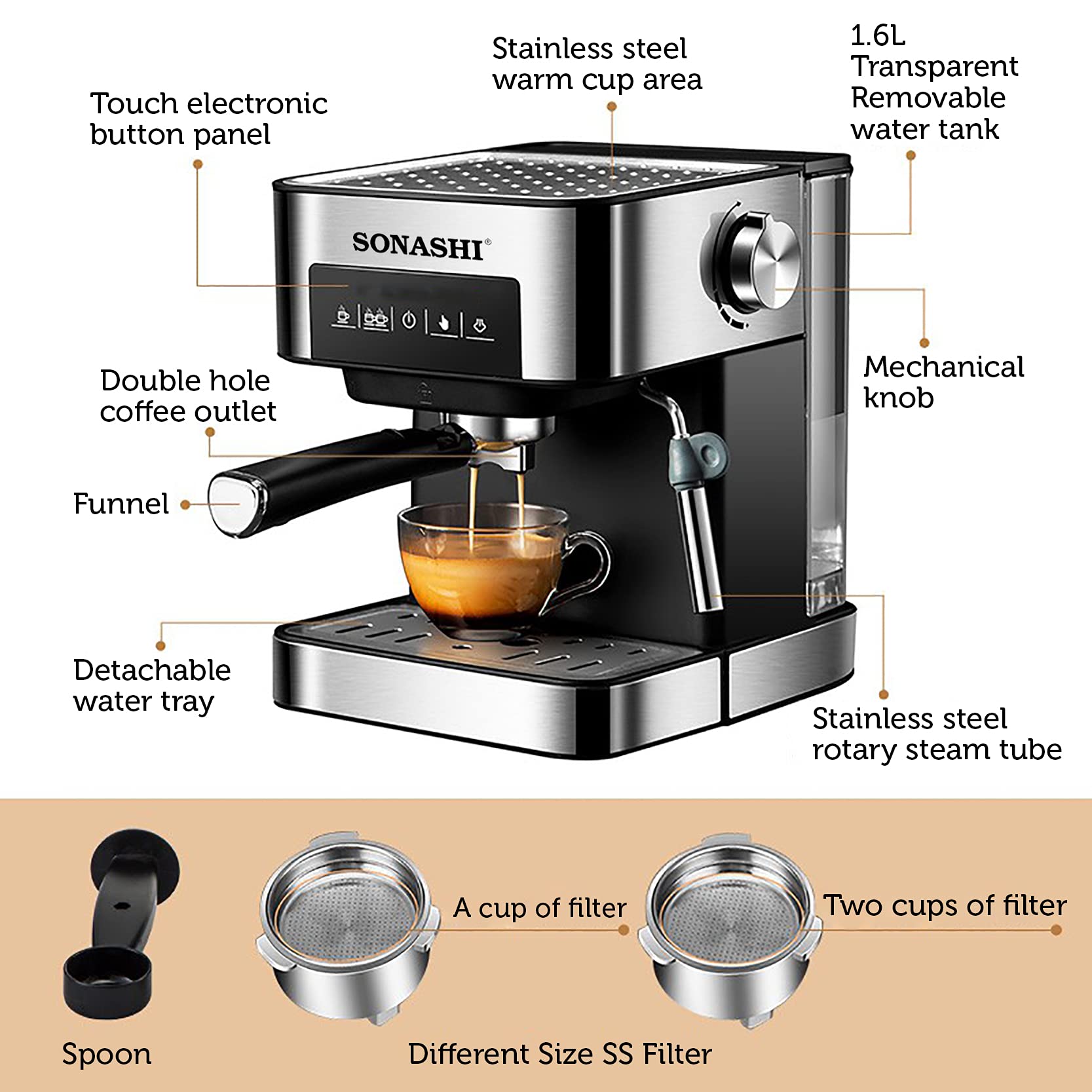 Sonashi Coffee Machine All in One SCM4964 Countertop Coffee Maker