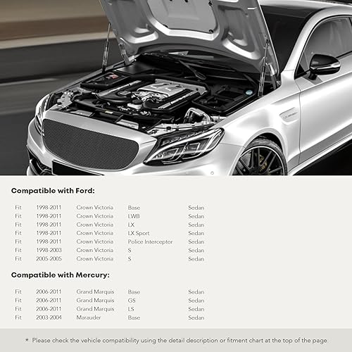 Miniatura 2 de Juego de 2 puntales de soporte de elevación de capó delantero para Ford Crown Victoria Mercury Grand Marquis 1998-2005