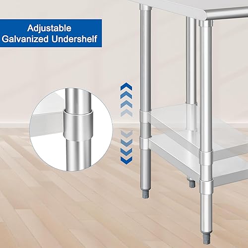 Miniatura 5 de HARDURA Mesa de acero inoxidable de 24 x 12 pulgadas con estante inferior y patas galvanizadas, mesa de trabajo de preparación comercial resistente