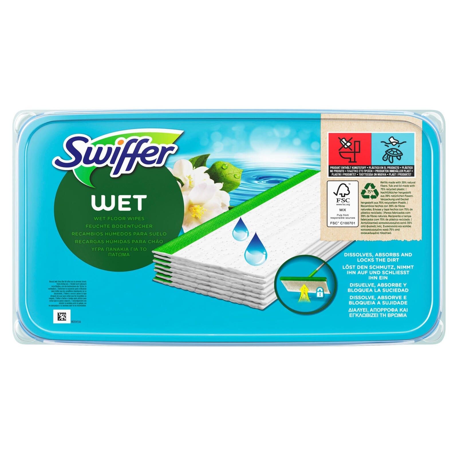 Swiffer Wilgotne ściereczki podłogowe do mopa podłogowego o zapachu porannej świeżości, 24 ściereczki, do szybkiego i łatwego czyszczenia