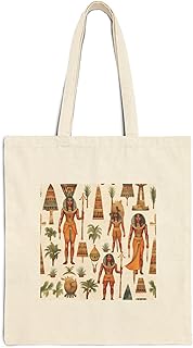 Tote Bag - Beige Canvas Zipper Bag Ancient Egypt Tote Bag With Zipper-670