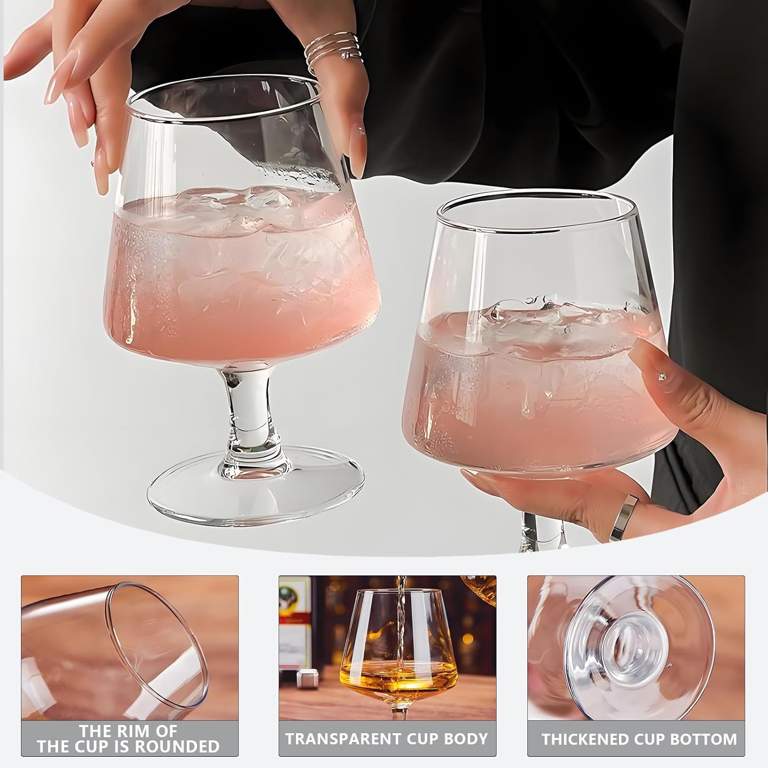 Whiskey Glasses Set of 4-15.2 Oz Bourbon Glasses for Scotch, Cognac, Brandy & Cocktails - Heavy Base Short Stem Wine Cups - Ideal Gift for Halloween, Christmas's Day (Set of 4)