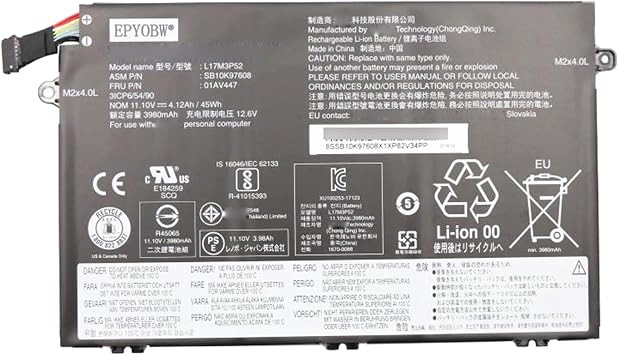 L17M3P52 Laptop Battery 45Wh Compatible with E41-55 82FJ E41-50 82HW 82HX ThinkPad E480 E485 E490 E495 E580 E585 E590 E595 E14 E15 Series L17M3P51 L17L3P51 L17C3P51 SB10K97608 SB10K97607