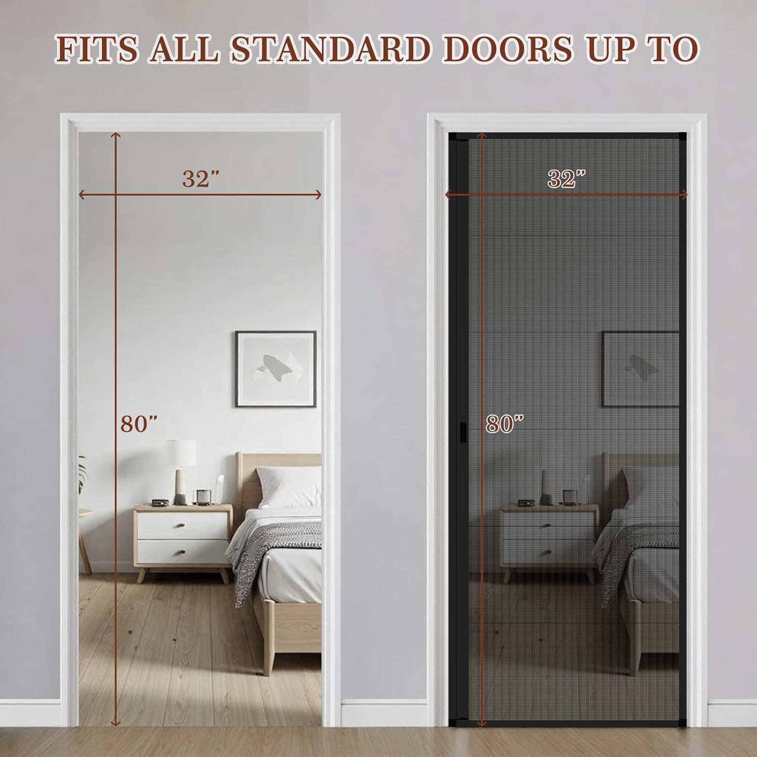 Yotache Retractable Screen Door Fit Doors 32"x80", Black Aluminum Frame and Foldable Invisible Screen Mesh for Single Patio Front Sliding Doors