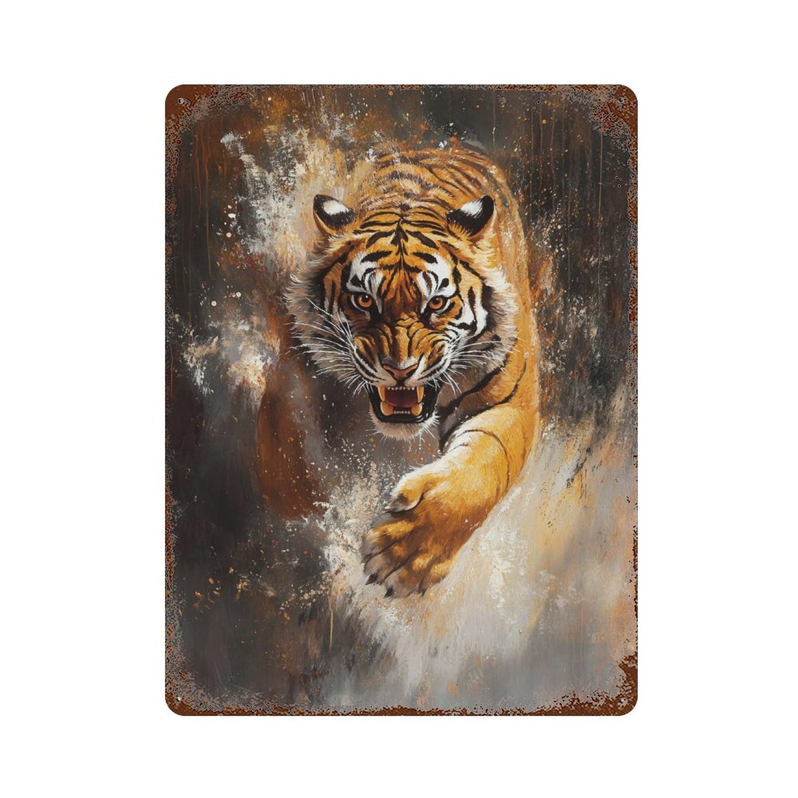 Garage Style Tiger Art Print Poster Rustic Tin Plaque 15.7"x11.8", Farmhouse Wall Decor for Bar And Workshop