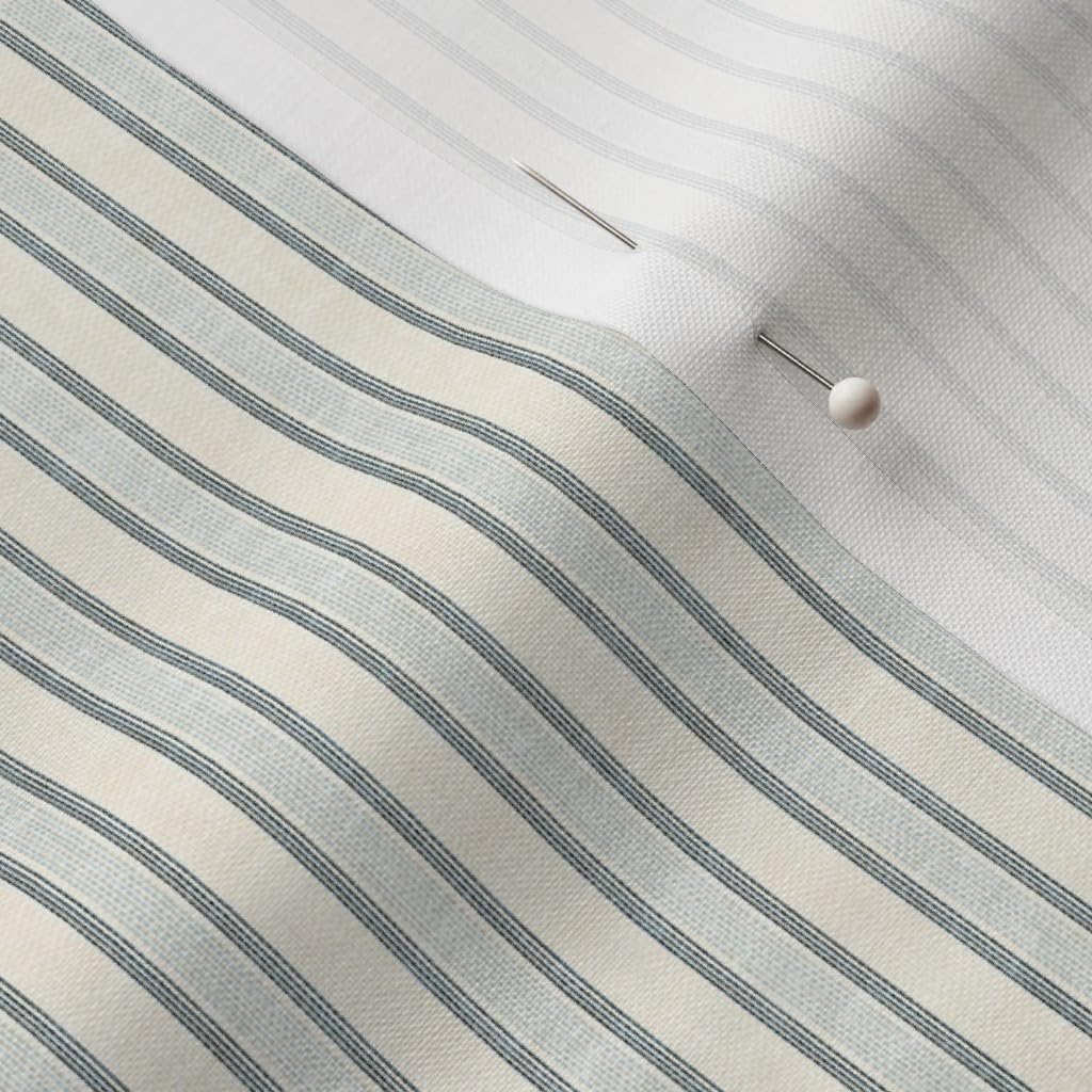 Spoonflower Fabric - Coastal Blue Stripe Minimal Small Scale Traditional Nautical Vertical Printed on Petal Cotton Fabric Fat Quarter - Sewing Quilting Apparel Crafts Decor