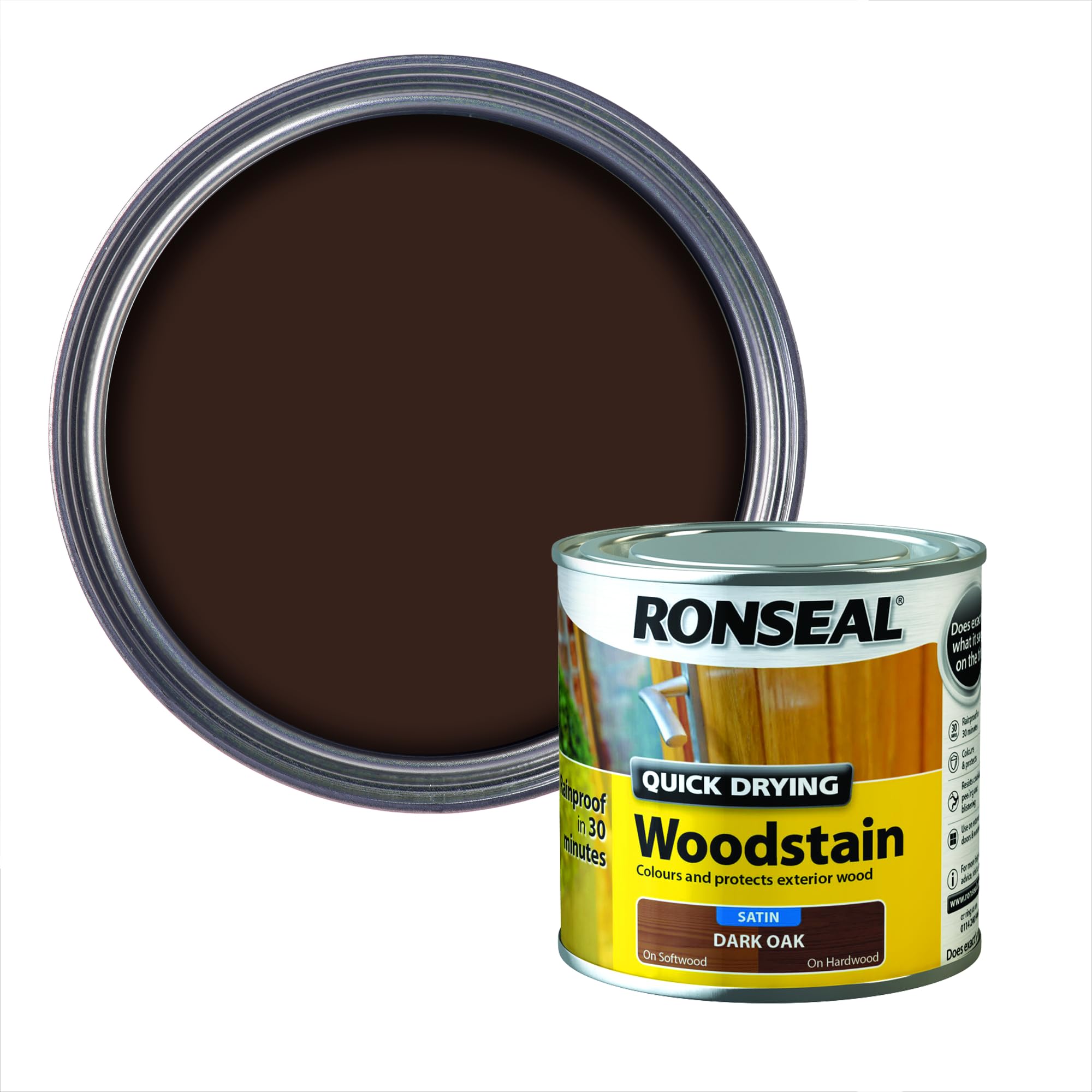 Ronseal 09478 Quick Drying Woodstain Satin Dark Oak 250ml
