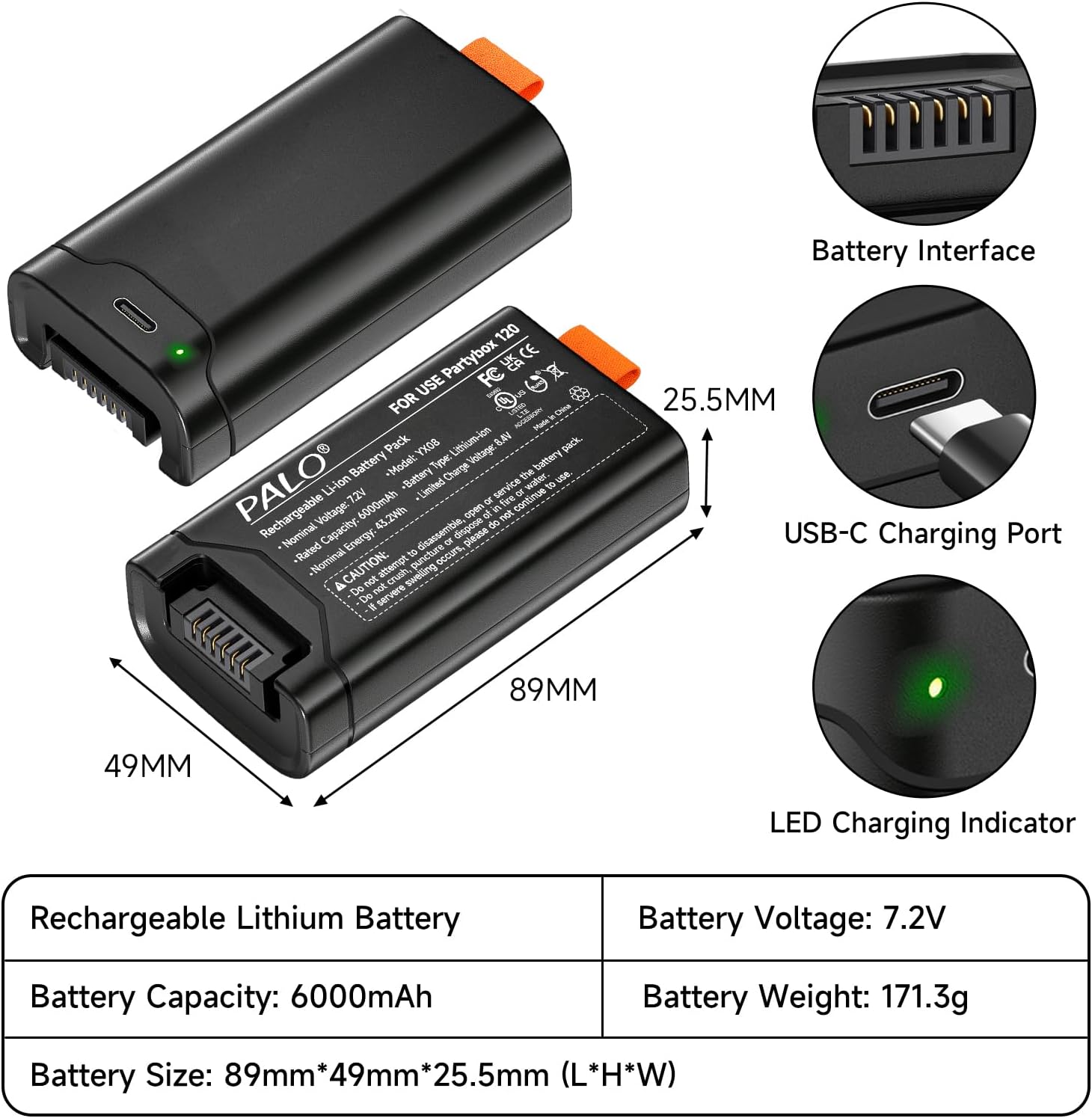 6000mAh Battery Replacement Compatible with JBL PartyBox Club 120 Portable Speaker, 7.2V Rechargeable Lithium-ion Replacement for Battery 200 - Image 9