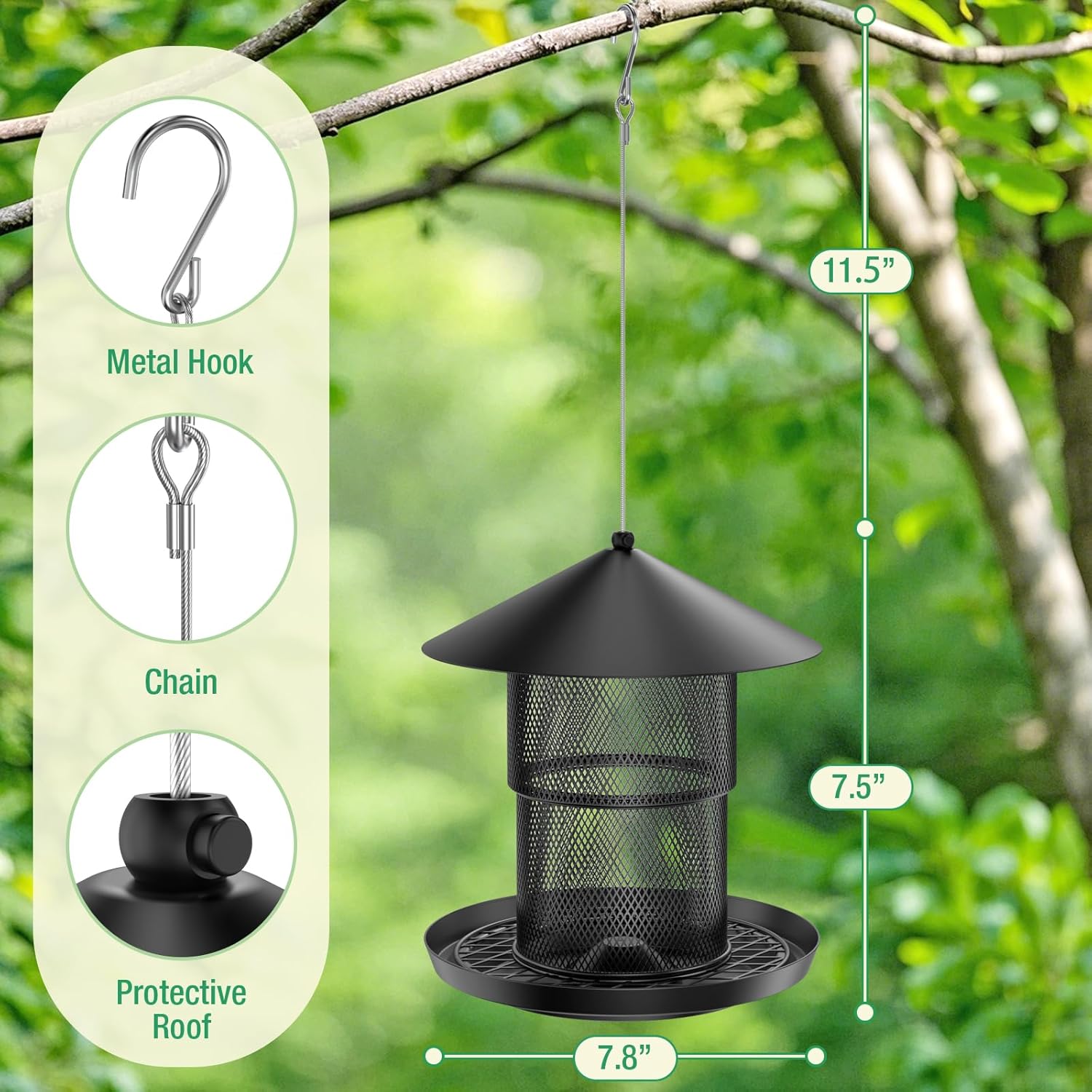 Bird Feeder for Outdoor Hanging, No Mess No Spill - Birdfeeder for Outdoor, Squirrel Proof Bird Feeder w/Catch Tray - Large Capacity All-Metal for Outside Hanging
