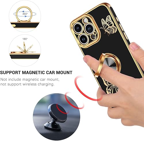 Miniatura 4 de GaoBao Funda para iPhone 15 Pro, iPhone 15 Pro con bonito diseño de mariposa, soporte de anillo de protección galvanizada, funda de teléfono suave