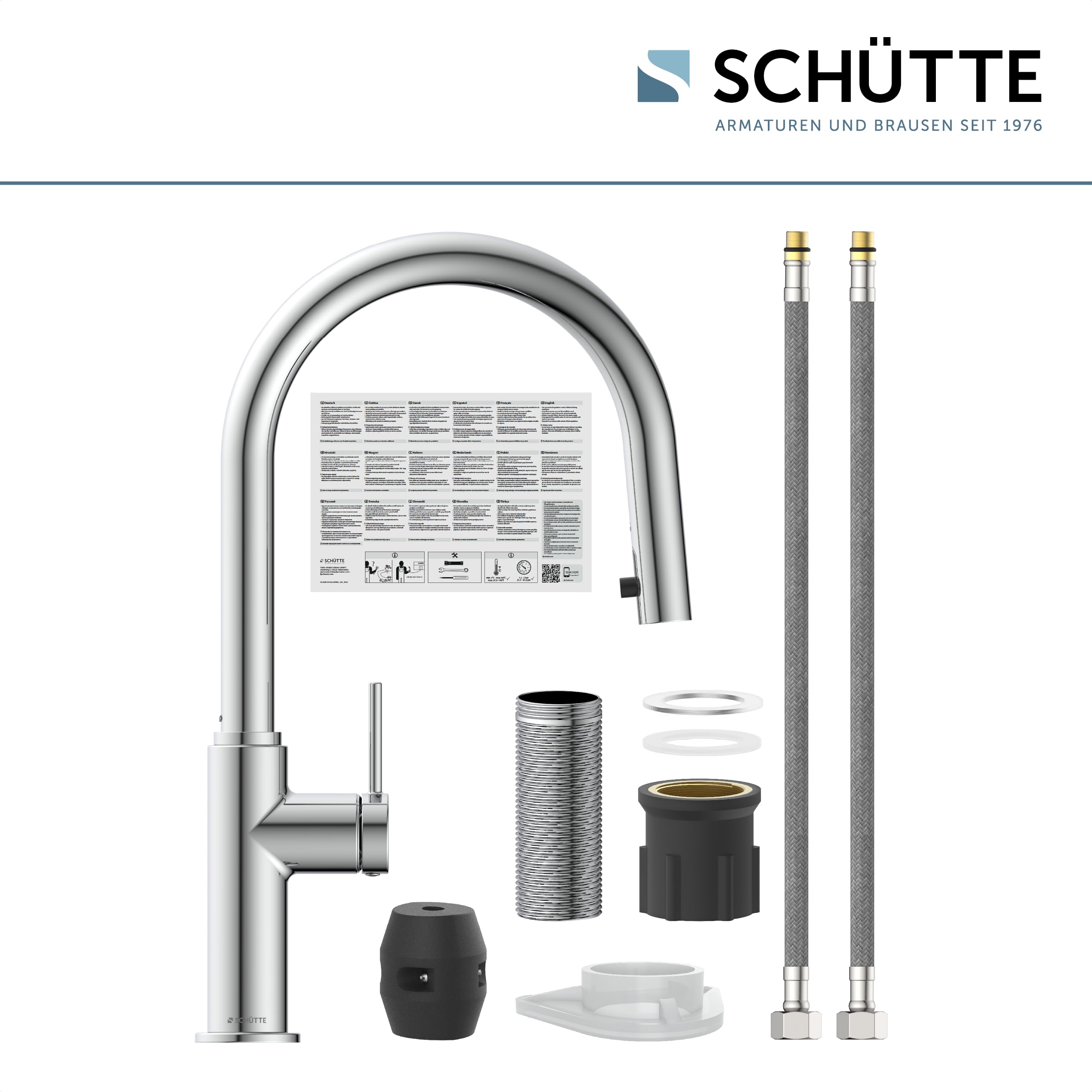 SCHÜTTE Blackpool 79516 - Grifo de cocina con alcachofa extraíble, 360 grados, grifo mezclador monomando para fregadero con alcachofa extensible en cromo