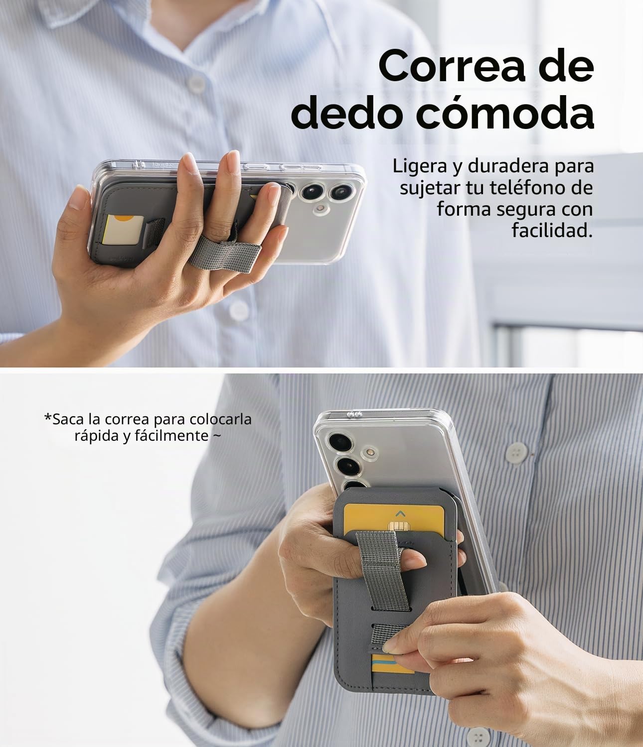 Ringke Stand Grip Wallet Magnetic [Cabe 3 Tarjetas] Tarjetero Movil Compatible con MagSafe, Utiliza de Soporte, Correa para el Dedo Soporte Movil con Imán Muy Fuerte - Light Gray