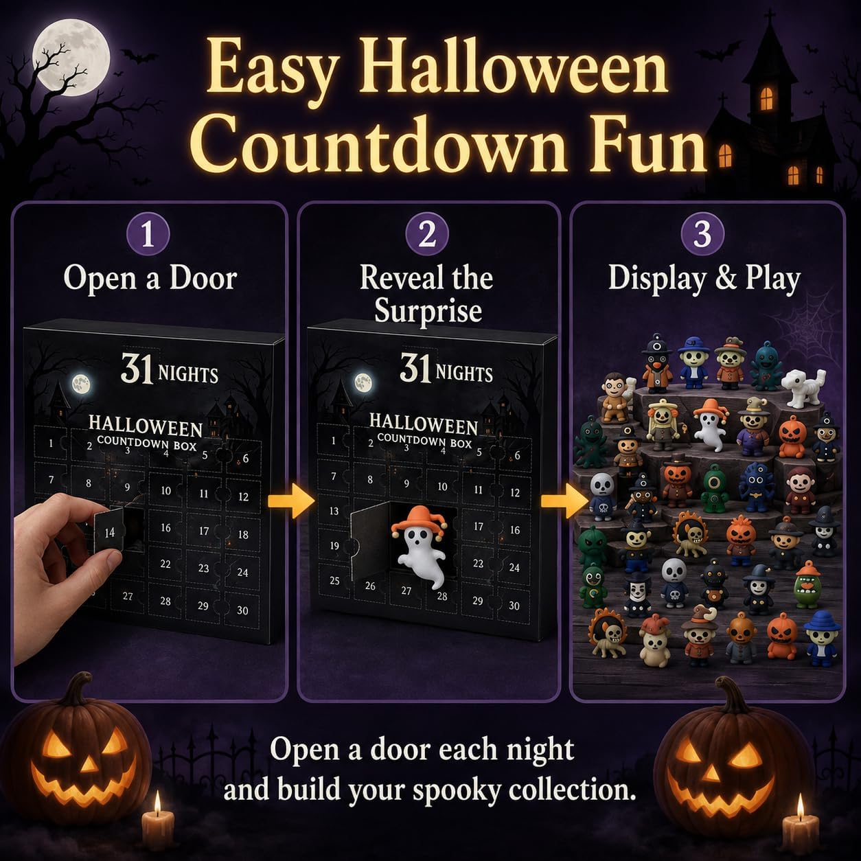 Halloween Advent Calendar 2026, 31-Day Countdown Box with 31 Mini Spooky Figurines, Surprise Box Collectible Horror Figures for Adults and Teens Gift,Boo Basket Stuffers Party Favors Decor