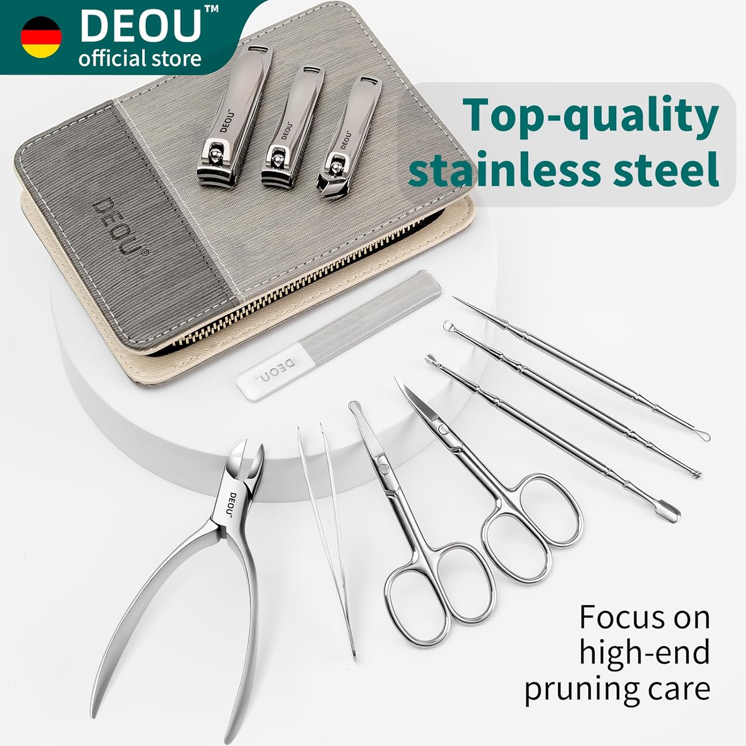 DEOU Manicure Sets Nail Clippers Stainless Steel Manicure and Pedicure kit Girls Professional Nail Files and Men's Grooming Scissors Tools for Home Personal Care or Gifts (Gray upgraded version)