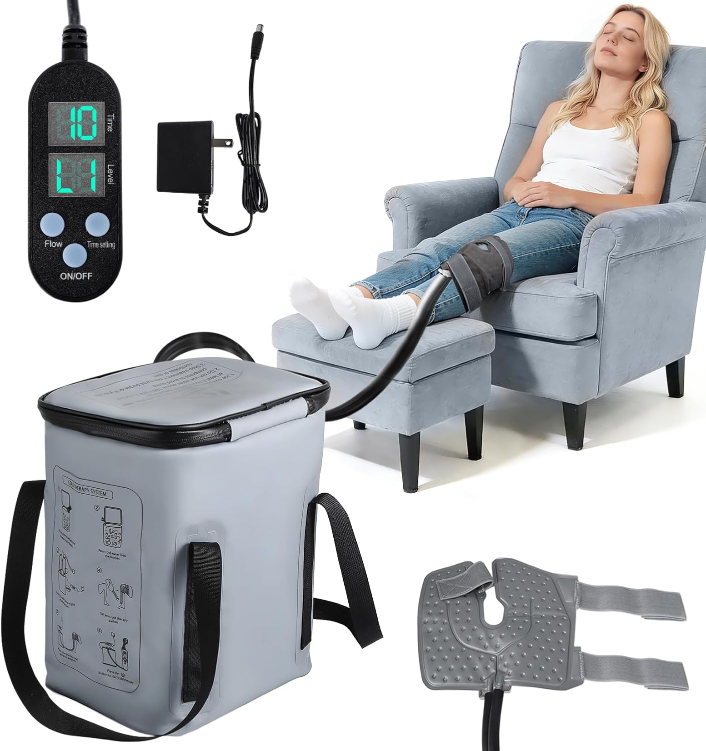 Portable Cold Therapy Machine for Knee & Muscle Recovery, Ice Therapy System with Compression Pad for Shoulder, Hip, Ankle, Long-Lasting Comfort