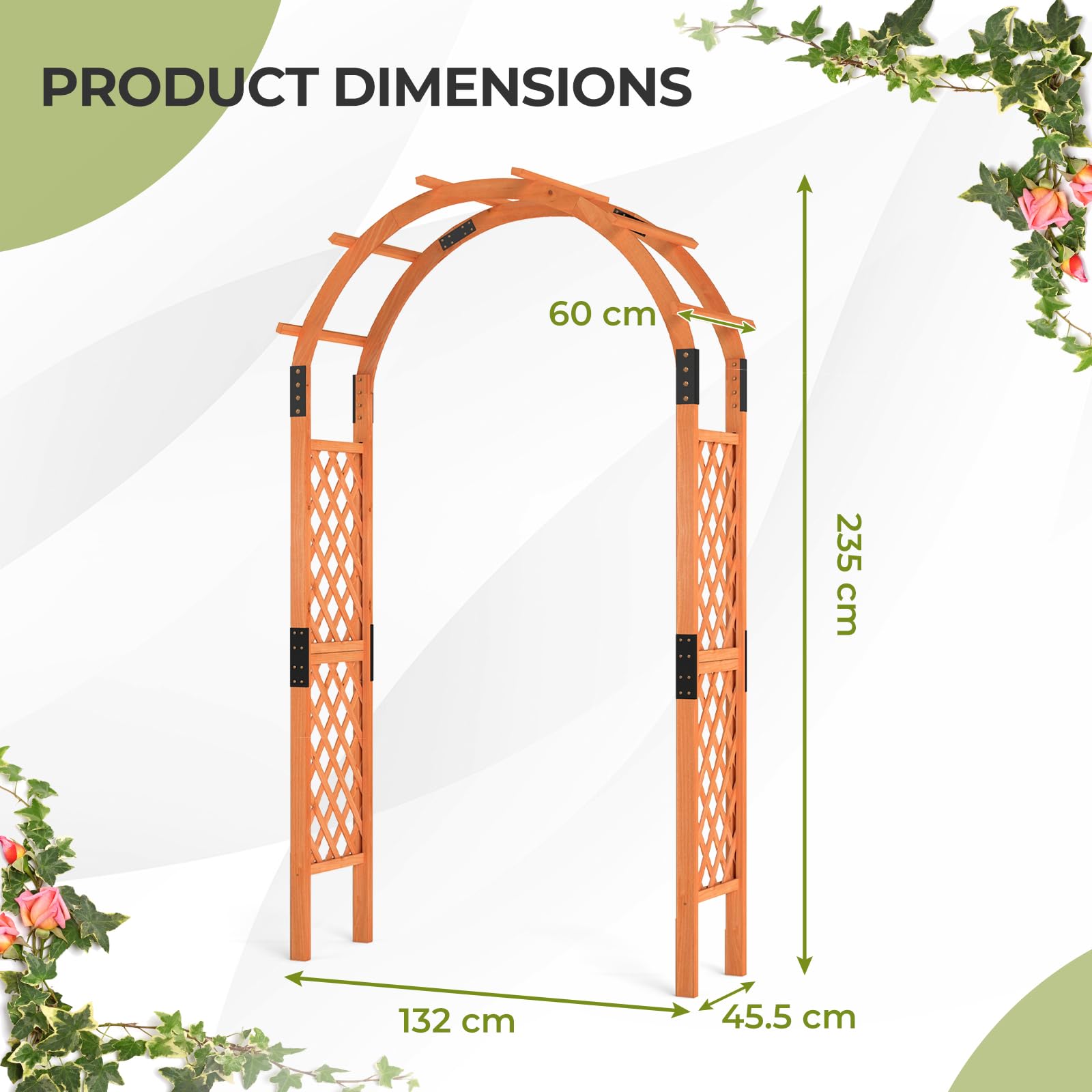GOPLUS Rosenbogen aus Holz, 235 cm Gartenbogen für Kletterpflanzen, Torbogen mit Bogendach & Rankgitter, Rankkenbogen Pergola Hochzeitsbogen für Garten, Terrasse & Rasen Dekoration