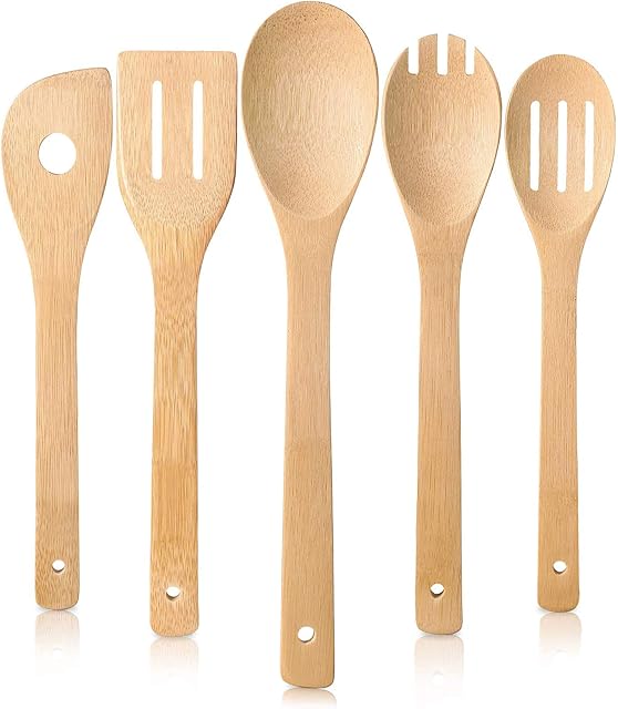 Wooden Spoons Cooking Utensils, 5 Piece Natural Wooden Spatulas for Cooking,Premium Non-Stick Wooden Kitchen Utensils Set,House Warming Gifts for Friends