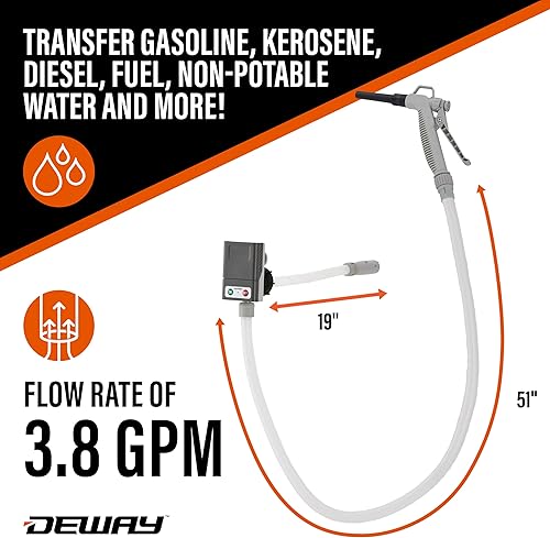 Miniatura 17 de DeWay Bomba de transferencia de combustible de lata de gasolina con boquilla de gatillo Velocidad de flujo rápido de 3.8 GPM, manguera de goma