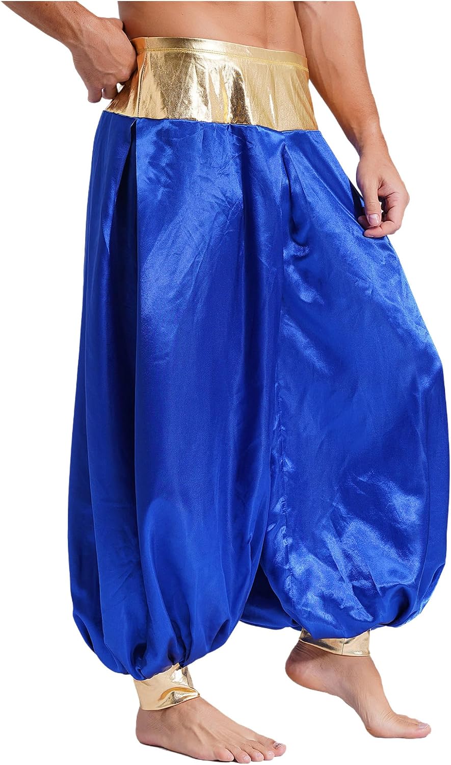 Men's Arabian Prince Costume Halloween Cosplay Fancy Dress Shiny Satiny Harem Pants for Party