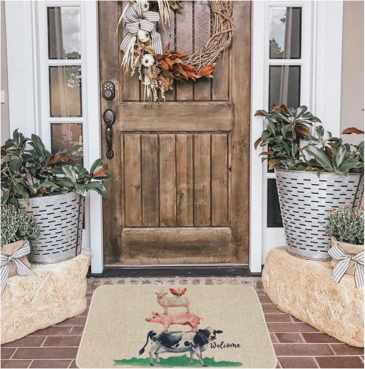 Welcome Mats for Front Door Rustic Farmhouse Door Mat Chicken Sheep Pig Cow Doormat Home Farm Floor Mat Non Slip Rubber Entrance Rug for Indoor Outdoor 17x28 inch